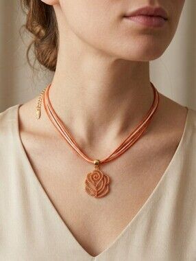 VCLM Rose Multi-Strand Coral Pendant Cord Necklace